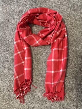 J. Crew Pink Plaid Fringe Wrap Scarf
